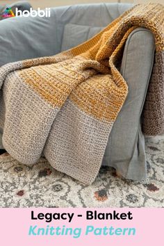 a couch with a blanket on it and the words leggy blanket knitting pattern in front