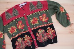 Fun vintage rare novelty hand knitted cropped cardigan sweater. Featuring detailed autumn oak and pine trees, fall leafs and cute 3D acorn detail. Three tone colors, leafs on the back.  Soft cotton/ramie blend Made by Robert Scott Ltd. Circa 1990s Fits like oversized or large, xlarge: 46" bust 22" length 20" sleeves Condition: excellent!  shop our best selection of authentic vintage knitwear here: https://etsy.me/3XGKMBb  shop Adrian Company Vintage: https://etsy.me/3u2Ewbi  Follow us on instagr Style Manifestation, Knitted Cropped Cardigan, Autumn Cardigan, Robert Scott, Vintage Knitwear, Cropped Cardigan Sweater, Pine Trees, Cropped Cardigan, Autumn Trees