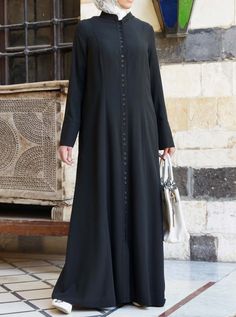 Button Clusters Shirtdress Long Shirt Dress With Buttons, Elegant Long Abaya With Button Closure, Burqa Designs Simple, Hijab Fashion 2016, Abaya Outfits, Burqa Designs, Islamic Dresses, Pram Sets, Abaya Collection