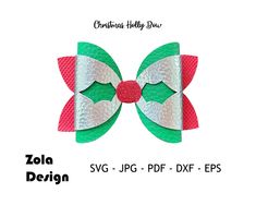 the christmas holly bow is made out of green, red and white fabric with two bows on