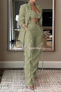 Loose Jacket, Denim Trends, Style Office, Lace Fashion, Green And Khaki, Fit Style, Office Wear, Straight Leg Pants, Sweater Jacket