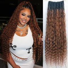 EAYON Honey Brown Color Crochet Boho Box Braids  24 Inch Boho Braids Human Hair, Braids Human Hair, Honey Brown Color, Boho Box Braids, Burmese Hair, Hair Details, Tail Comb, Rat Tail, Edge Control