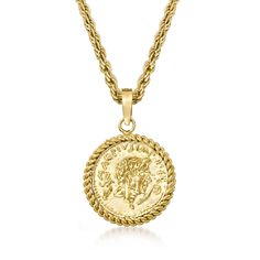 Replica Coin Pendant Necklace in 18kt Gold Over Sterling | Ross-Simons Silver Necklace For Women, Ancient Coin, Gold Coin Necklace, Women Chain, Detailed Necklace, Coin Pendant Necklace, Coin Pearls, Jewelry Essentials, Sterling Jewelry