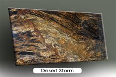 an image of desert storm marble tile in brown and gold colors with the words desert storm on it