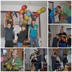 a collage of photos with people and balloons