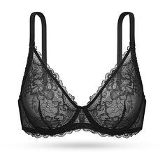 PRICES MAY VARY. SEXY SHEER LACE BRA: Offers charming texture and a beautiful finish, gorgeous lace detailing makes it a wonderfully elegant choice. NON PADDED LACE CUPS: Made of Thin and light-weight soft lace material, offer you a breathable and comfortable feelings. UNDERWIRE SUPPORT: Affords a level of support and define your bust. Adjustable shoulder straps prevent digging on your skin. SEXY PLUNGE NECKLINE: Deep v plunge neckline enhances your sexy curves and match to v-necks or low-cut ev Pretty Bras, Bra Size Charts, Unlined Bra, Comfortable Bras, Lace Material, Full Coverage Bra, Plunge Neckline, Everyday Bra, Fashion Toys