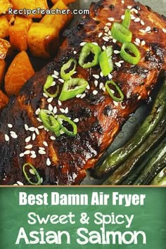 With a mouthwatering combination of sweet and spicy, this air fryer salmon cooks to perfection in about 10 minutes. #airfryer #salmon #asian #asiancuisine Salmon Asian, Spicy Salmon Recipes, Recipe Teacher, Asian Salmon Recipes, Air Fryer Seafood, Asian Salmon