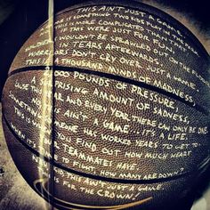 a close up of a basketball with words written on it