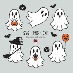 halloween ghost clipart with pumpkins and bats