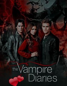 the vampire series poster with two people standing next to each other in front of lightning