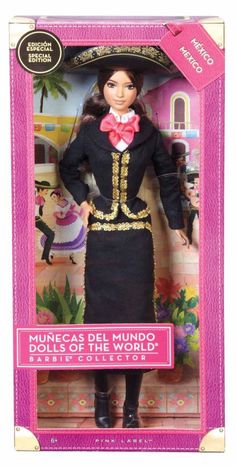 a barbie doll in a black dress and hat