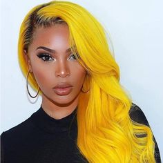 24” Yellow Ombre Body Wavy Lace Front Wig *New* Arrives New 150% Density Color : ( Color As Shown ) Lace Front Human Synthetic Blend Wig You Can Cut , Curl , And Style This Wig Heat Resistant Up To 315f 22.5 In Circumference Hand Tied - Check My 5 Star Reviews You Could Cut The Front Lace To Blend As Your Own Hairs Dye Wash I Do Not Trade On Any Of My Wigs Don’t Forget To Bundle With The Got2b Ultra Gel Or Ghost Bond To Save 10% Off $ Bright Yellow Hair, Yellow Hair Color, Honey Blond, Vivid Hair, Wig Collection, Coloured Hair, Hair Dark, Best Wigs, Human Virgin Hair