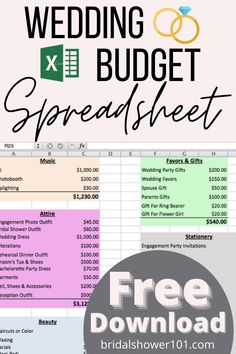 the wedding budget spreadsheet with free printables for each item in this list