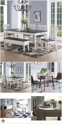 the dining room table and chairs are all in different styles, but one is white