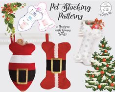 an image of christmas stockings and stocking patterns for dogs or cats to sew