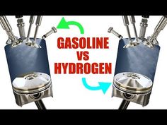 two pistones with the words gasoline and hydrogen on them are shown in red letters