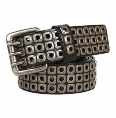 Steampunk Metal Buckle Square Rivets Genuine Leather Belt Metal Cowboy, Cowboy Belt, Leather Rivets, Jeans Belt, Jean Belts, Leather Belts Men, Studded Belt, Estilo Punk, Metal Belt