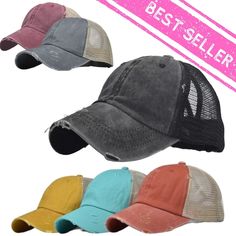 Available in several colors that feature worn and rugged character, the BB Distressed Ponytail Cap is an absolute must-have for your casual or adventure days. Whether you do not have time to do your hair, or you’re spending some time outdoors – you’ll love the benefits of these caps! Comfortably wear your hair in a high ponytail or messy bun while keeping your face shaded, hair off your neck, scalp protected, and your head cool. Not only are these practical, but they’re also designed just for wo Ponytail Cap, Plain Caps, Trip Packing, A Messy Bun, Ponytail Hat, High Ponytail, Fishing Girls, Outdoor Enthusiast, Ladies Tee Shirts