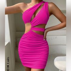 Pink Shein Bodycon Cutout Dress. Never Worn Neon Pink Club Dress, Dresses Bodycon, Shein Dress, Cut Out Dress, Shein Dresses, Out Dress, Cutout Dress, Colorful Dresses, Cut Out