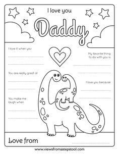 father's day card with the words i love you dad and an image of a dinosaur