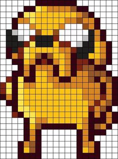 a cross stitch pattern with an image of a lion on it's face, in yellow and brown colors