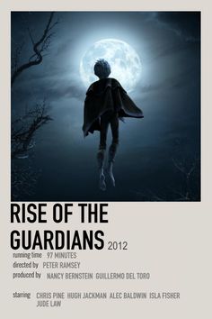 the poster for rise of the guardianss 2012 shows an angel flying in front of a full moon