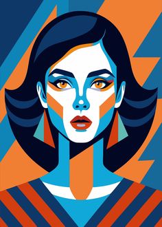 a woman's face with orange and blue colors