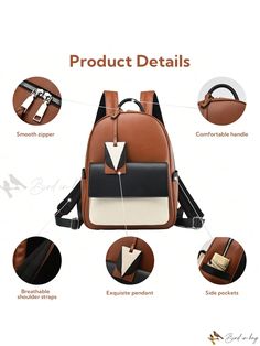 Bird in Bag - Women's Fashionable PU Leather Travel Backpack with Secure Zipper Brown Bags With Zipper Pocket For Back To School, Brown Bags With Zipper Closure For Back To School, Brown Shoulder Bag With Zipper For Back To School, Trendy Brown Backpack With Zipper Pocket, Leather Travel Backpack, Plaid Backpack, Graphic Tote, Classic Backpack, Leather Travel