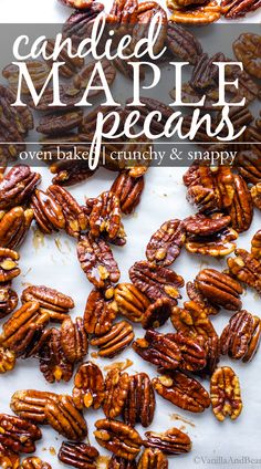 Candied maple pecans on a sheet pan. Candied Pecan Topping, Maple Syrup Pecans, Maple Pecan Biscotti, Candied Pecans With Maple Syrup, Quick Candied Pecans, Desserts Made With Maple Syrup, Flavored Pecans Recipes, Crockpot Candied Pecans, How To Make Candied Pecans