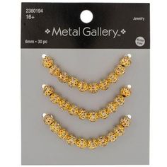 metal gallery gold beaded beads, 3mm x 1 5mm - pack of 4