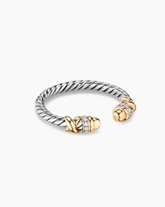 David Yurman | Petite Helena Ring in Sterling Silver with 18K Yellow Gold and Diamonds, 2.5mm David Yurman Rings On Hand, David Yurman Engagement Ring, David Yurman Ring, David Yurman Bracelet, Hand Rings, Cable Bracelets, Jewelry Accessories Ideas, Jewelry Lookbook, Funky Jewelry