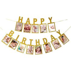 a happy birthday banner with photos on it