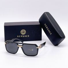 Brand New, Never Used. 100% Authentic! Comes With Case, Card, And Box! Reasonable Offers Always Welcome :) Vintage Versace Sunglasses, Custom Sneakers Diy, Versace Eyewear, Black Round Sunglasses, Rhinestone Sunglasses, Versace Gold, Sunglasses Logo, White Sunglasses, Vintage Versace