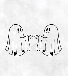 two ghost handshaking each other in front of a white background with black outline