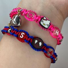 Hello k and spiderman matching bracelets  Message me with any questions  Please be patient they are handmade 🤍 Bracelets Friendship, Matching Bracelets, Braided Bracelets, Friendship Bracelets, Halloween Shopping, Spiderman, Jewelry Bracelets, Initials, Braids