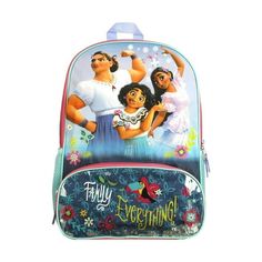 Encanto fans will love to celebrate the movie with this Kids Encanto Family Is Everything 16? Backpack. The bag shows an image of Luisa, Mirabel, and Isabella in different poses while flowers and a toucan appear on the front pocket. The side mesh pockets are perfect for carrying water bottles. The padded back and adjustable shoulder straps makes carrying school supplies more comfortable. Kids will love to bring thier favorite characters to school with this Encanto 16" backpack. Color: One Color. Encanto Family, Best Backpacks For School, Disney Encanto, Disney Mom, Mini Backpacks, Different Poses, Book Bags, Unisex Backpack, Family Is Everything