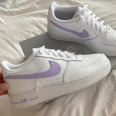 Brand new hand painted Nike air force 1 trainers. Nike Air Force 1 Lilla, Nike Shoes Women Purple, Nike Shoes Af1, Cute Air Forces, Nike Air Force 1 Women, Nike Af1 Custom, Nike Air Forces, Nike For Women, Casual Shoes Women Sneakers