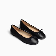 The classic, comfortable black leather ballerina silhouette is here to stay a staple in your closet forever. With workable bow detailing, this basic yet elegant flat will be your next go to. Extra soft leather upper Flexible rubber sole Extra cushioned insole ½ inch heel Made in Spain Luxury Black Ballet Flats With Removable Insole, Luxury Leather-lined Ballet Flats With Flat Heel, Luxury Leather-lined Ballet Flats, Luxury Leather-lined Slip-on Ballet Flats, Luxury Black Ballet Flats With Branded Insole, Luxury Patent Leather Ballet Flats For Work, Luxury Leather-lined Ballet Flats For Formal Occasions, Black Flats With Bow, Black Shoes For School