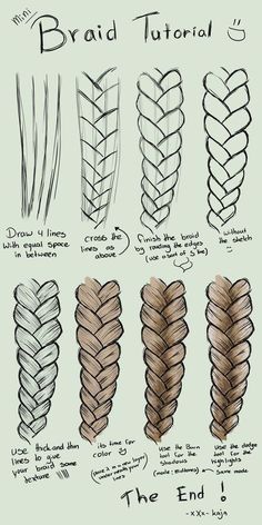 how to draw braids in different directions for beginners and advanced drawing students, with instructions