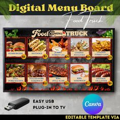 the digital menu board is designed to look like it has many different food items on it