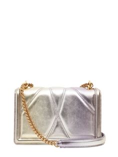 Height: 14.5cm Width: 21cm Depth: 5cm. Fixed metal chain strap. Front flap with snap button closure. Front metal buckle embellished with imitation pearls Buckle Bags, Ski Accessories, Metallic Bag, Heeled Loafers, White Bag, Metal Buckles, Charm Earrings, Pink Bag, Metal Chain