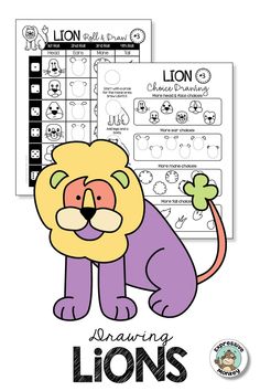 the lion worksheet for children to learn how to draw and color with their hands