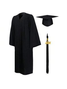 a graduation cap, gown and tassel are on display in front of a white background