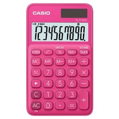 a pink calculator with the time displayed