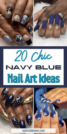 These chic navy blue art ideas are perfect for anyone looking to add a modern twist to classic shades. Navy blue brings a sense of depth and elegance, making it ideal for creating stunning, sophisticated designs. These nail designs are great for fall! Blue Art Ideas, Blue Fall Nail Designs, Peacock Nail Designs, Blue Nail Ideas, Navy Nails, Navy Blue Art, Blue French Tips, Navy Blue Nails