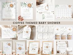 coffee themed baby shower with cupcakes and cards