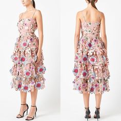 Step Into A Floral Fantasy With This Midi Dress Beautifully Designed With Exotic Blooms And Crafted From A Luxurious Velvet Mixed Media. Enhanced By Tiered Ruffles And Featuring Delicate Adjustable Spaghetti Straps, This Elegant Dress Is Destined To Turn Heads. Sqaure Neckline Adjustable Spaghetti Straps Tiered Skirt Velvet & Embroidery Detail Fit & Flare; Midi Length 100% Polyester Hand Wash Cold Womens Size Xs Measures Approx. 15.25“ Under Arm To Under Arm X 44“ Top Shoulder To Bottom Hem. Com Velvet Embroidery, Sleeved Velvet Dress, Rose Velvet, Pink Summer Dress, Lace Formal Dress, Lace Dress With Sleeves, Lace Overlay Dress, Knitted Bodycon Dress, Tiered Midi Dress