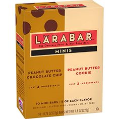 a box of la'rabar minis peanut butter chocolate chip cookies with just 4 ingredients