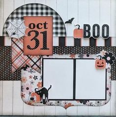 a scrapbook page with halloween decorations and pumpkins on the pages, including an oct 31