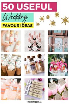 a collage of wedding favors and favors with text that reads 50 useful wedding favors